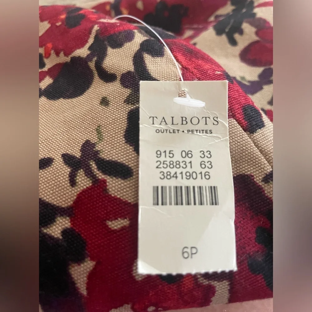 NWT Talbots Petite Pencil Skirt, Khaki Tan, Red & Purple Floral Print, size 6P - Picture 7 of 8